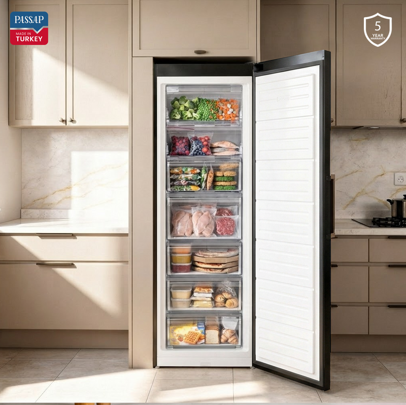 Turkish Upright No-Frost Freezer 371L - 7 Drawers - Digital - Black VFV380 | Passap