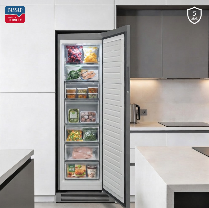 Turkish Upright No-Frost Freezer 371L - 7 Drawers - Digital - Stainless VFV380 | Passap
