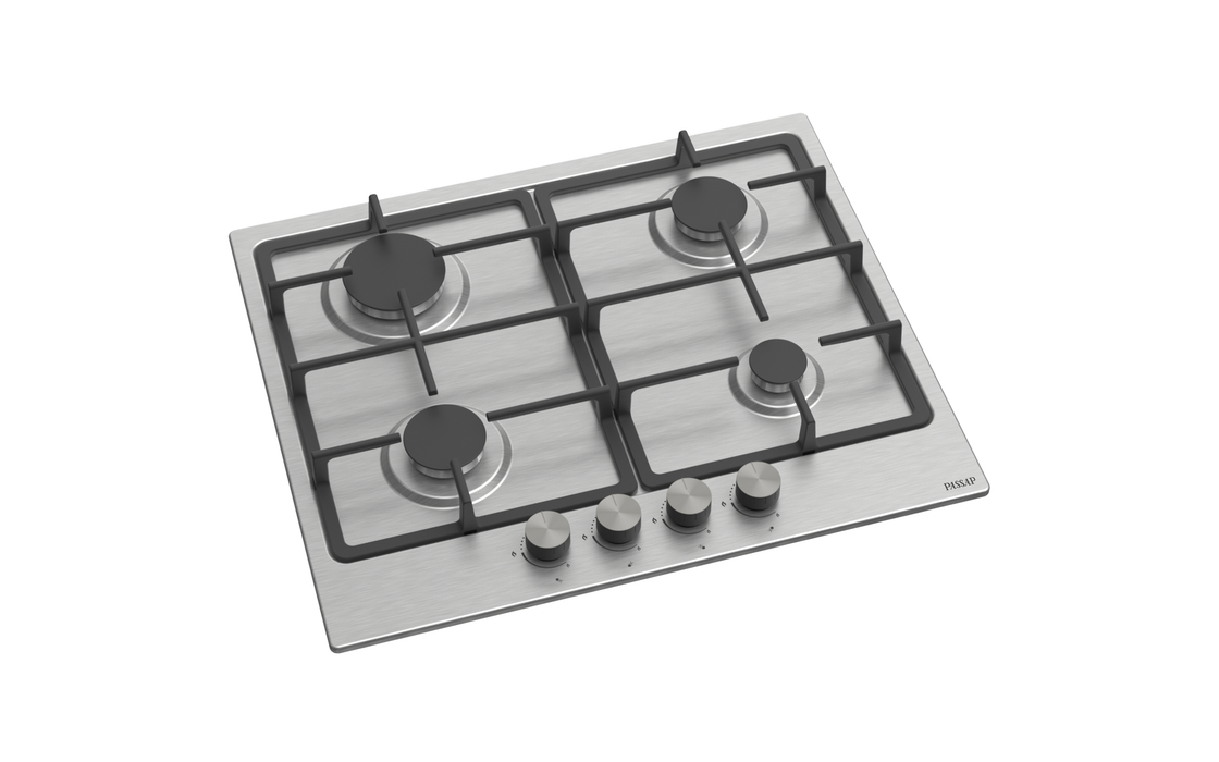 PASSAP Built-In Gas Hob, 4 Burners, Stainless Steel, 60 Cm