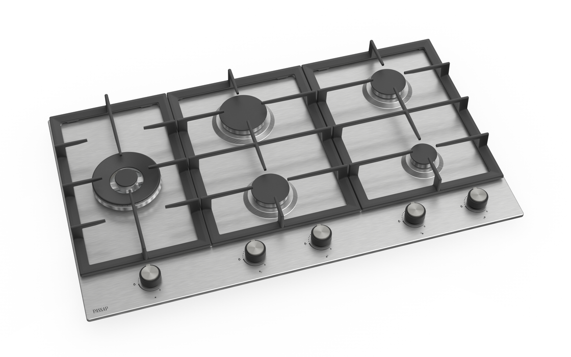 PASSAP Built-In Gas Hob, 5 Burners, Stainless Steel, 90X60 Cm