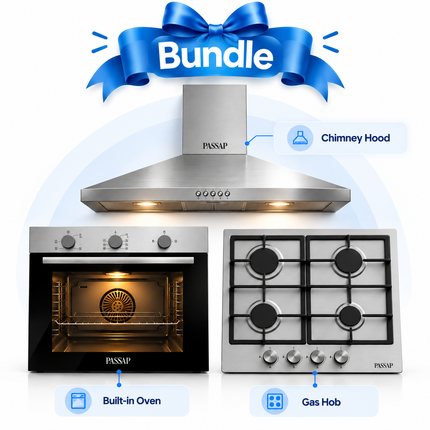 Passap Built-In Bundle (60 cm Built-In Gas Hob + 60 cm Built-In Oven + 90 cm Pyramid Hood)